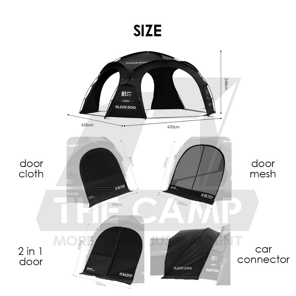 Blackdog Manual Dome Shelter with optional Tent Flysheet Car Connector Groundsheet Door Cloth Mesh CBD2550WS010
