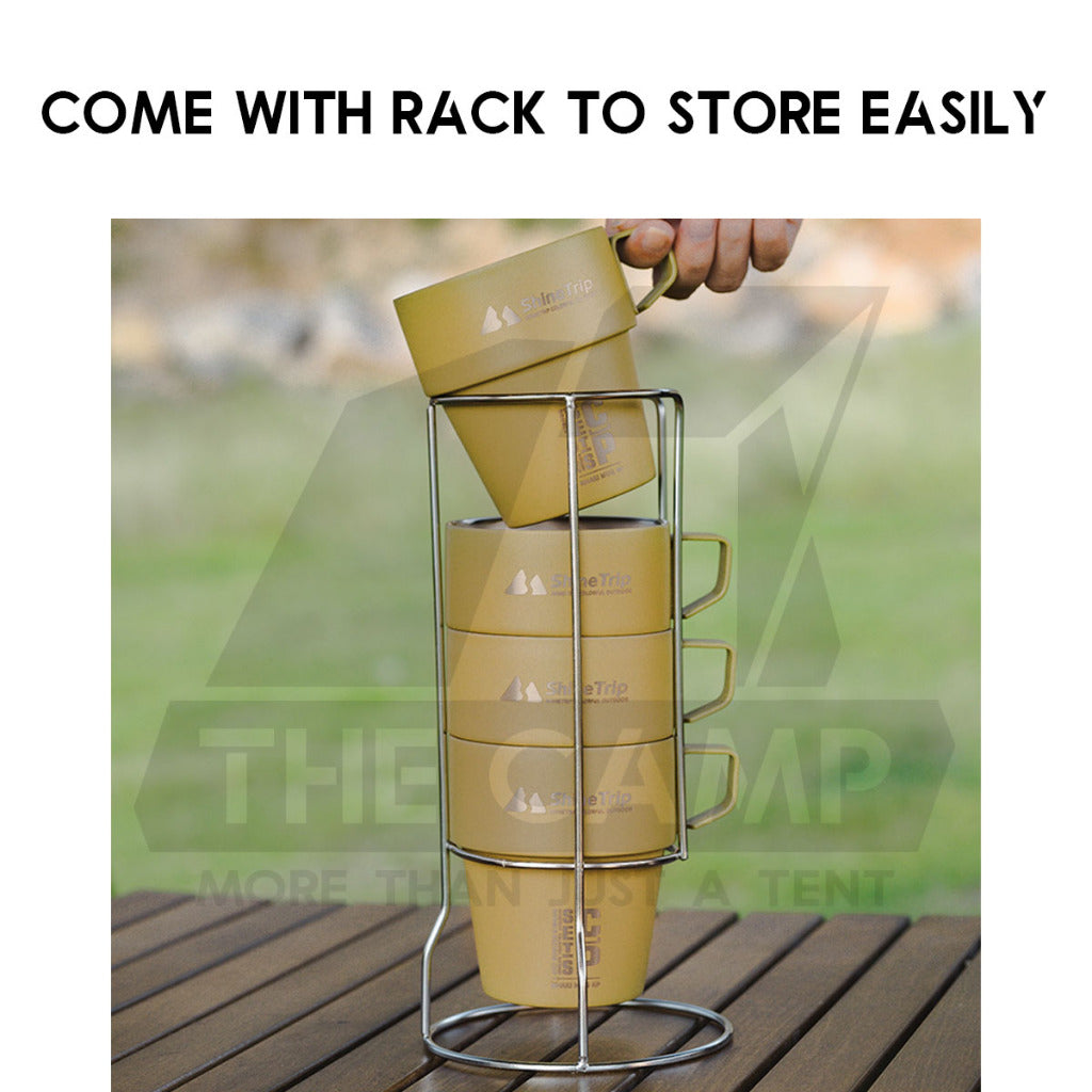 Shinetrip Portable 4PCS Stainless Steel Cup Set 300ml with Holder Rack Camping Cookware Picnic Table Peg Flysheet Black