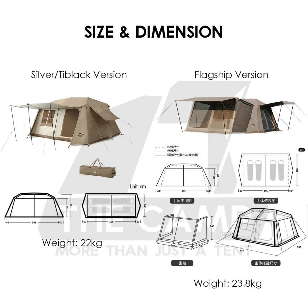 Naturehike Village 13 Auto Tent Automatic Ultimate Flagship Ti Black Silver Version Large Outdoor Flysheet CNH22ZP004