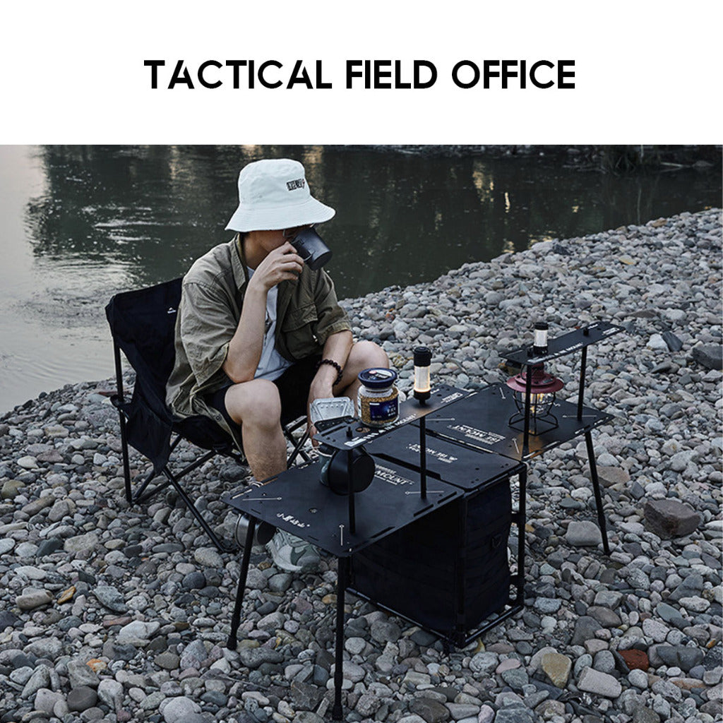 Tactical Table Set Field Office Outdoor Camping Black with Rack Aluminium Alloy Light Weight Compact Suitcase Helinox