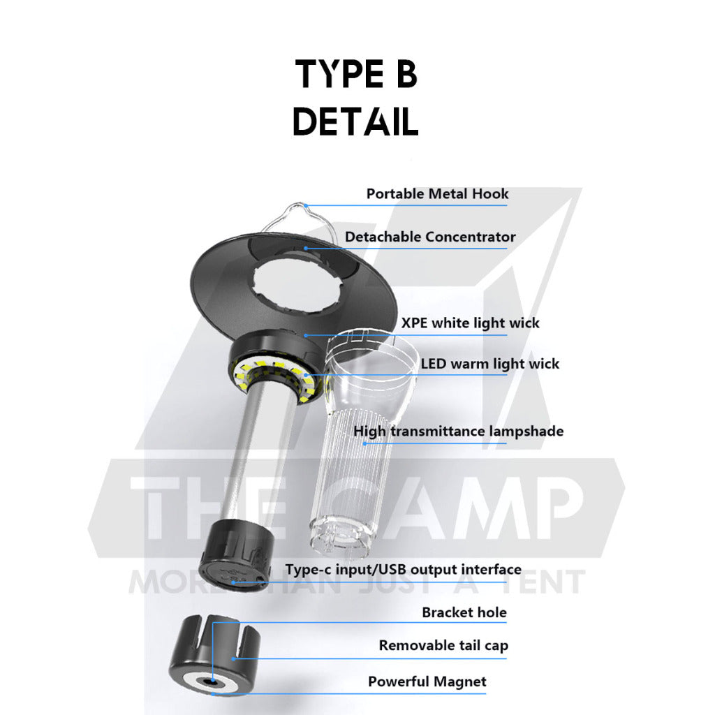 Camping Light House with Tripod Reflector Torch Flashlight Waterproof Rechargeable Multifunctional Blackdog 1913
