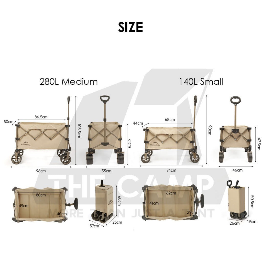 Naturehike JL Wagon Trolley Outdoor Camping Cart with Brake 10cm Thick Wheel 140L 280L 340L Black CNK2450JJ017