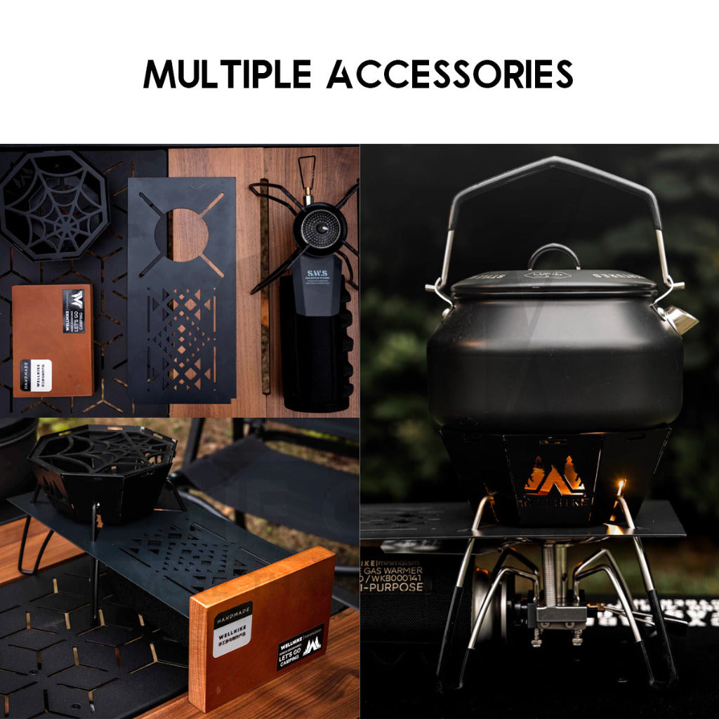 Wellhike SWS Spider Stove with Accessories Black Titanium Windshield Valve Turning Knob Regular Assist Bag Plate Rack