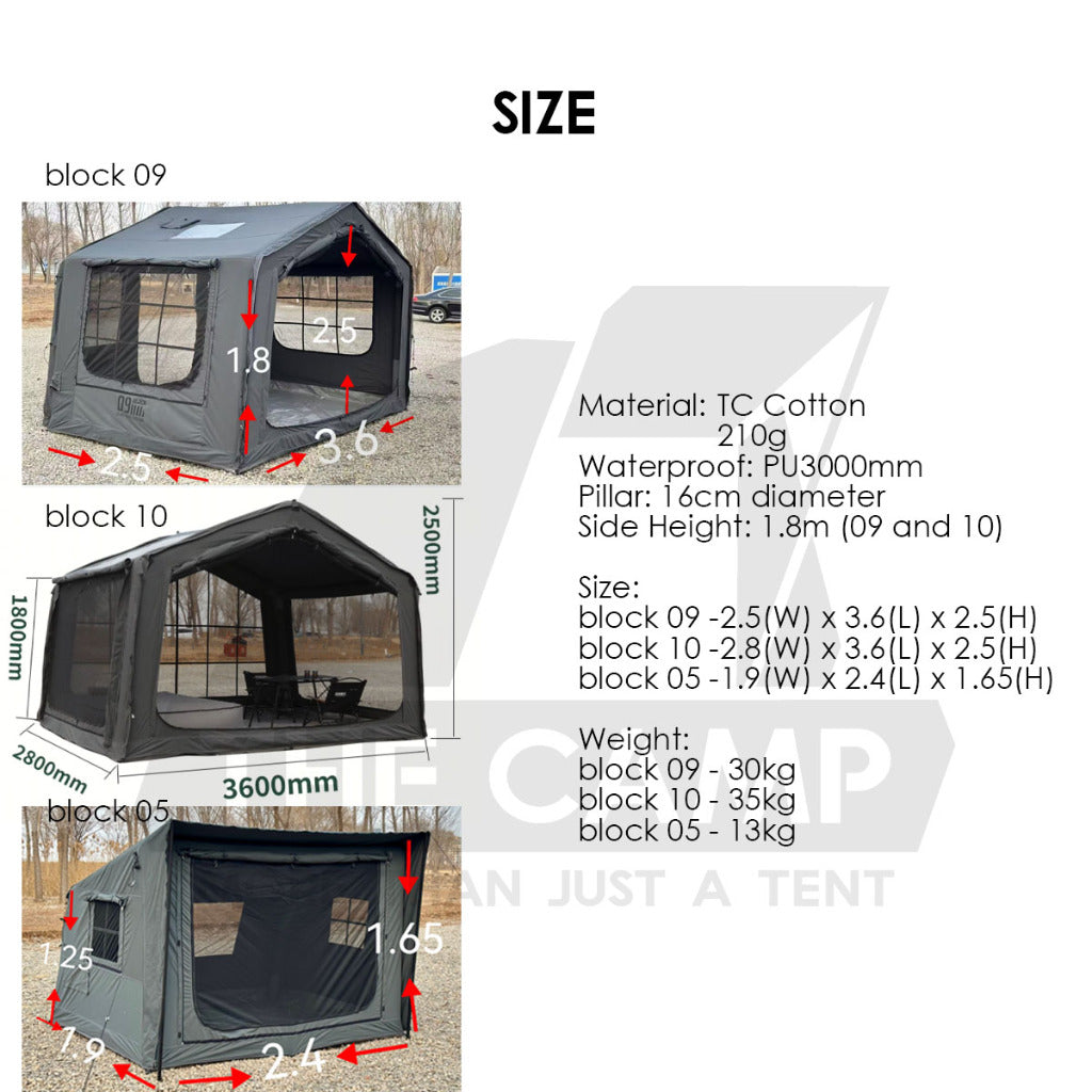Spark Block 09 10 05 Air Tent Large Space Tactical Style Grey Black Khaki Beige Army Green Inflatable Khemah Angin Coody