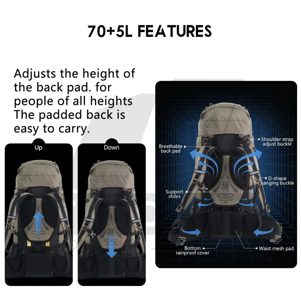 Naturehike Hiking Backpack Bag 40L+5L 60L+5L 70L+5L Climbing Waterproof with Rain Cover NH70B070-B NH19BP095 NH20BB113