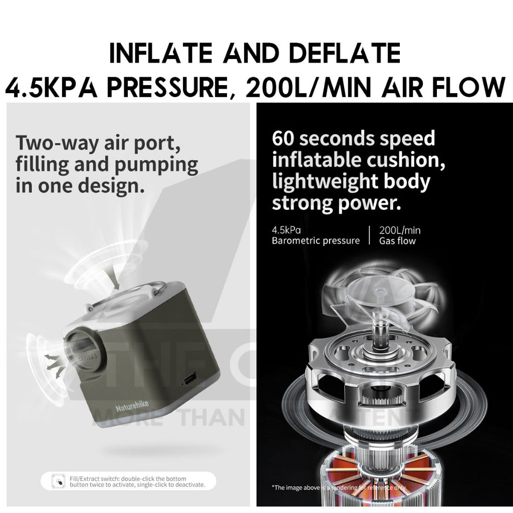 Naturehike 3 in 1 Mini Air Pump with Light Inflate Deflate Outdoor Camping Inflatable Bed Pillow Lamp CNK2550ZM012