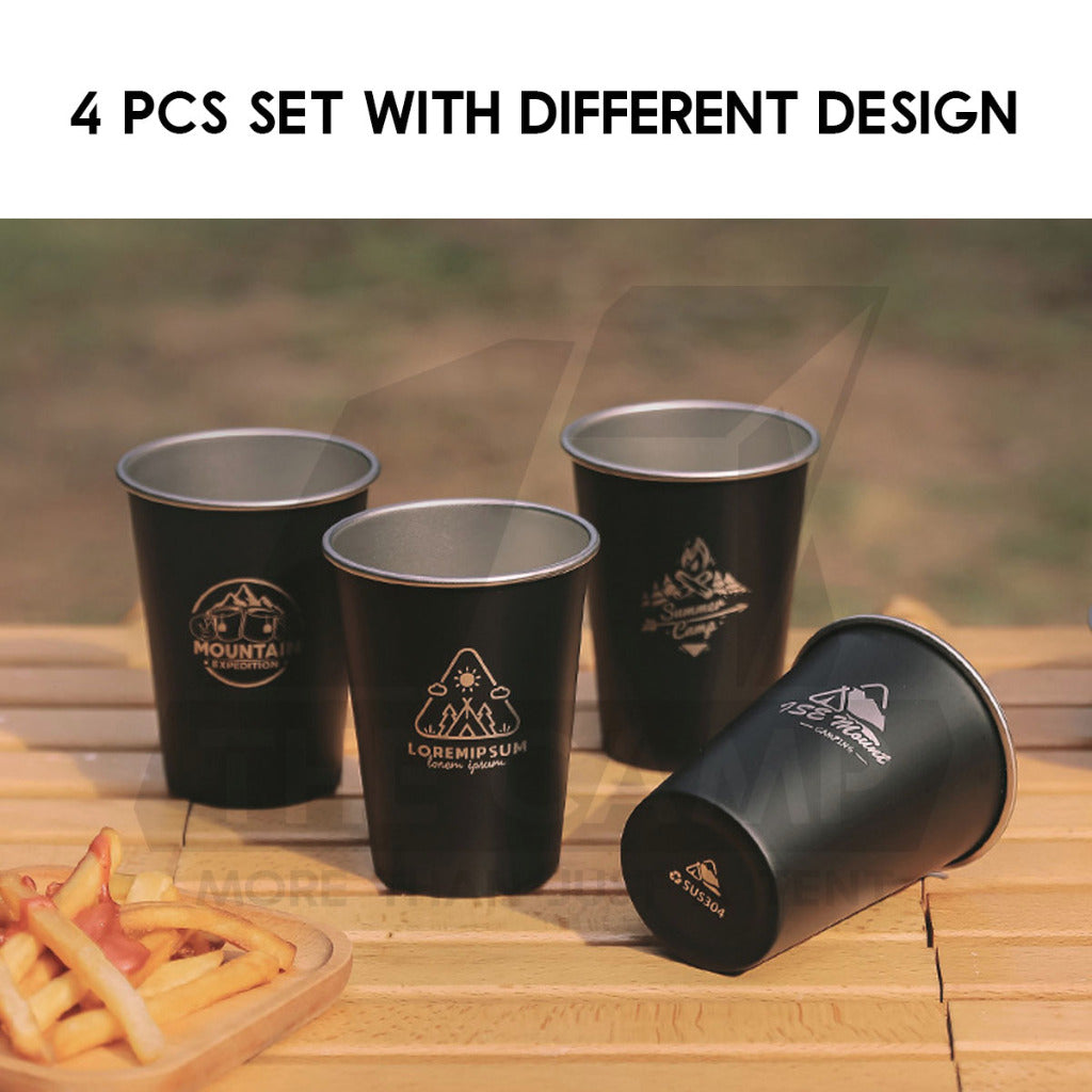 Shinetrip / Ise Mount Portable 4PCS Set / Single Stainless Steel Cup Lid Straw Pouch Storage Bag Camping Outdoor Black