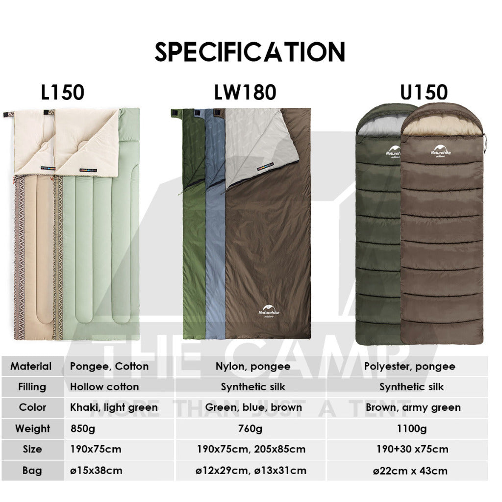 Naturehike Sleeping Bag Outdoor Camping Envelope U150 LW180 L150 F150 Cotton Ultralight Travel Portable
