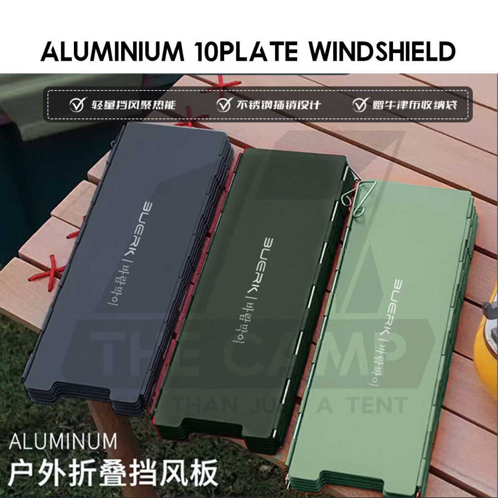 Buerk Foldable Outdoor 10 Plate Windshield Matt Oxidised Folding Camping Stove Windscreen Sheild Portable Wind Black