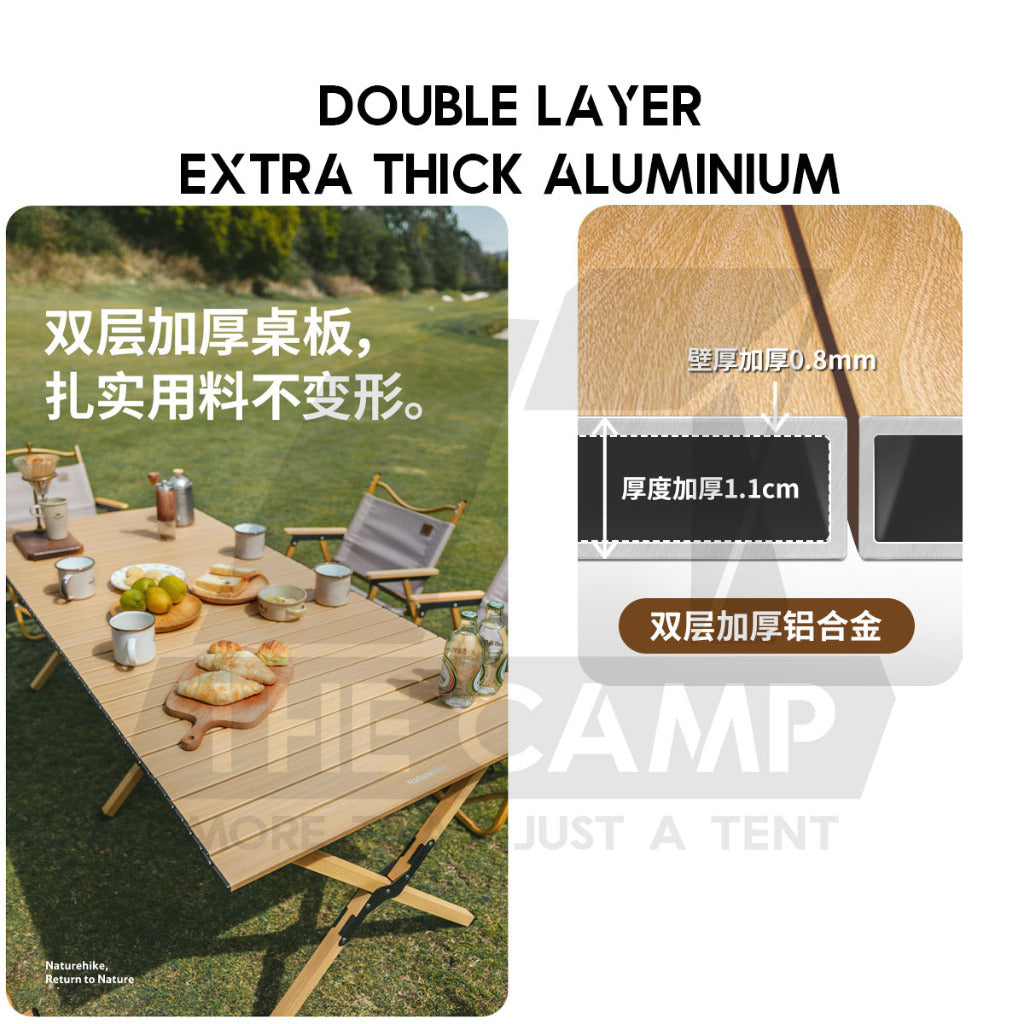 Naturehike Aluminium Egg Roll Table Outdoor Camping BBQ Party Black 120cm 150cm Table Portable Foldable CNK2300JU010