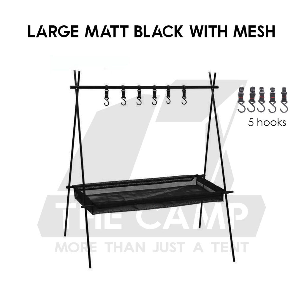 Outdoor Triangle Hanging Rack Aluminum Mesh Camping Hanger Cookware Tripod Shelf Stand Tableware Organizer Double Level