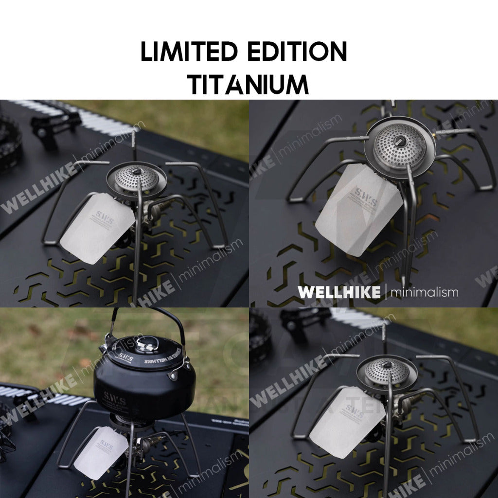 Wellhike SWS Spider Stove with Accessories Black Titanium Windshield Valve Turning Knob Regular Assist Bag Plate Rack