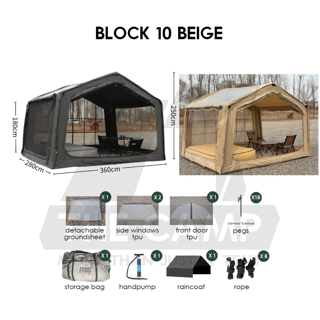 Spark Block 09 10 05 Air Tent Large Space Tactical Style Grey Black Khaki Beige Army Green Inflatable Khemah Angin Coody