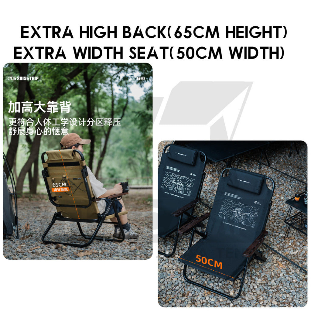 Shinetrip Full Recliner Chair Headrest 6 levels Reclining Sleeping Outdoor Camping High Back Extra Width Kerusi Healing
