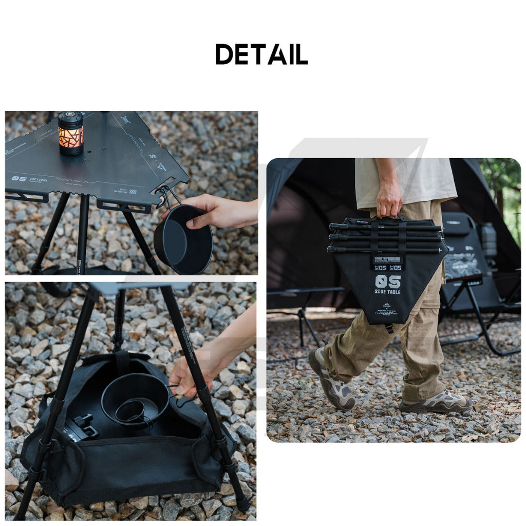 Shinetrip Triangle Stand Side Coffee Table Rack with Bag Mesh Adjustable Height Lamp Pole Outdoor Camping
