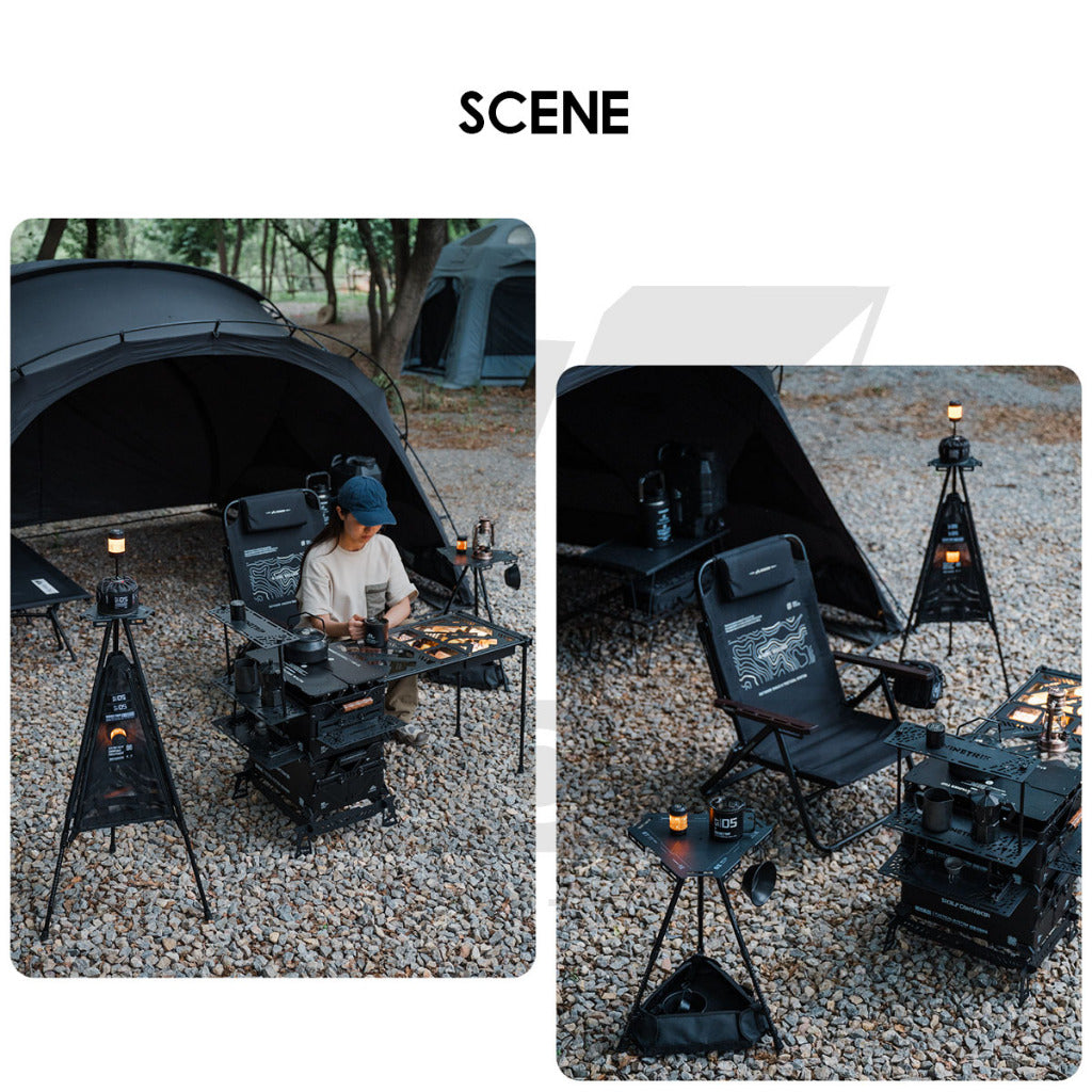 Shinetrip Triangle Stand Side Coffee Table Rack with Bag Mesh Adjustable Height Lamp Pole Outdoor Camping