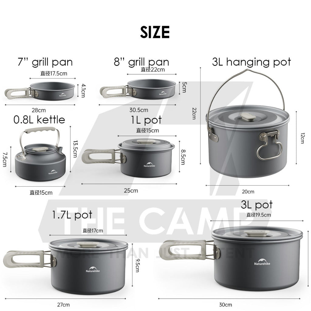 Naturehike Aluminium Cookware Set Cooking Set Pot Set Kettle Pan Pot Camping Outdoor Picnic CNK2450CF010