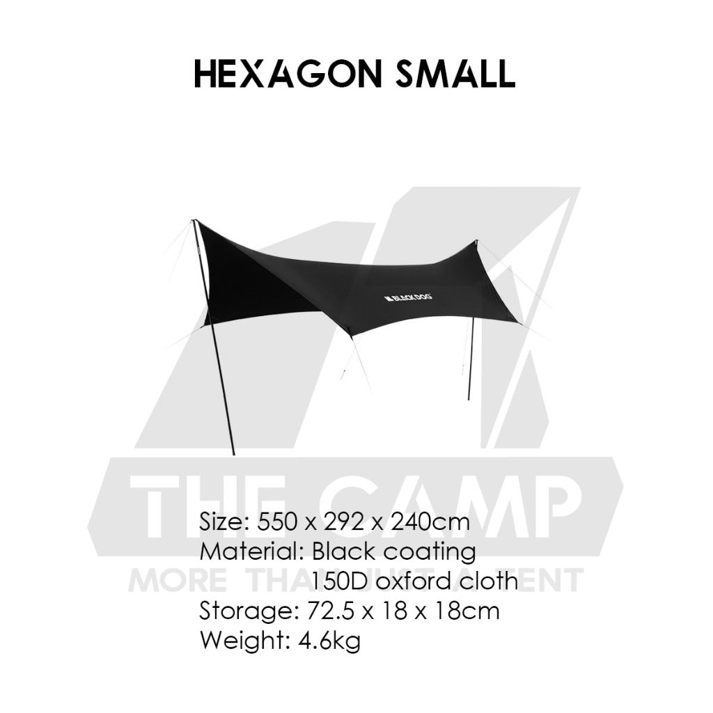 Blackdog Hexagon / Square Flysheet Tarp Large Outdoor Camping Black Square Awning Pole Tent Light
