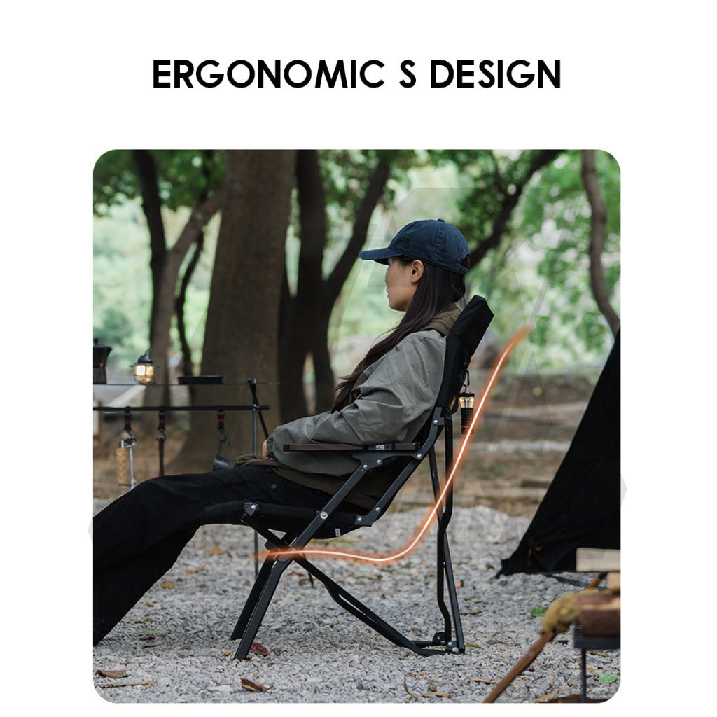 Shinetrip Folding Chair with Oak Wood Armrest Tactical Style Back Support Heavy Duty Outdoor Camping Black Khaki