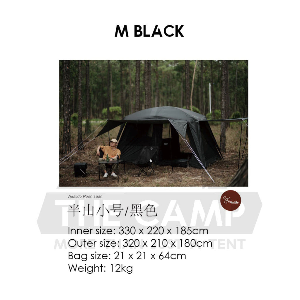 Vidalido Poon Saan Tent Outdoor Camping Two Rooms Three Living Hall Room Manual Tent Black Large & Medium
