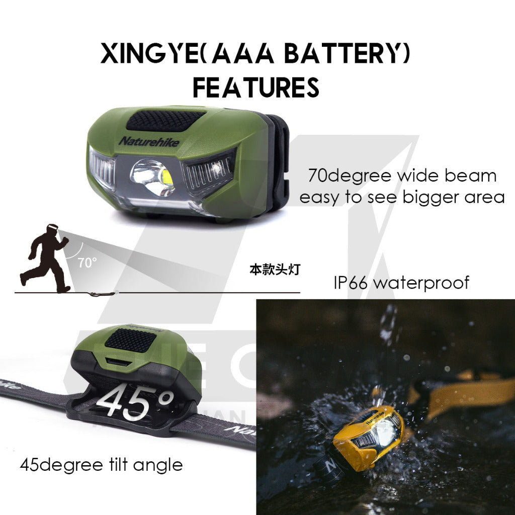 Naturehike LED Headlamp Battery Camping Hiking Headlight Ultralight Flashlight SOS Red Light IP66 CNK2300DQ020
