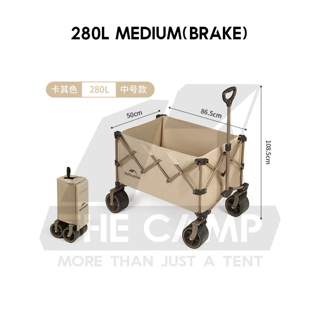 Naturehike JL Wagon Trolley Outdoor Camping Cart with Brake 10cm Thick Wheel 140L 280L 340L Black CNK2450JJ017