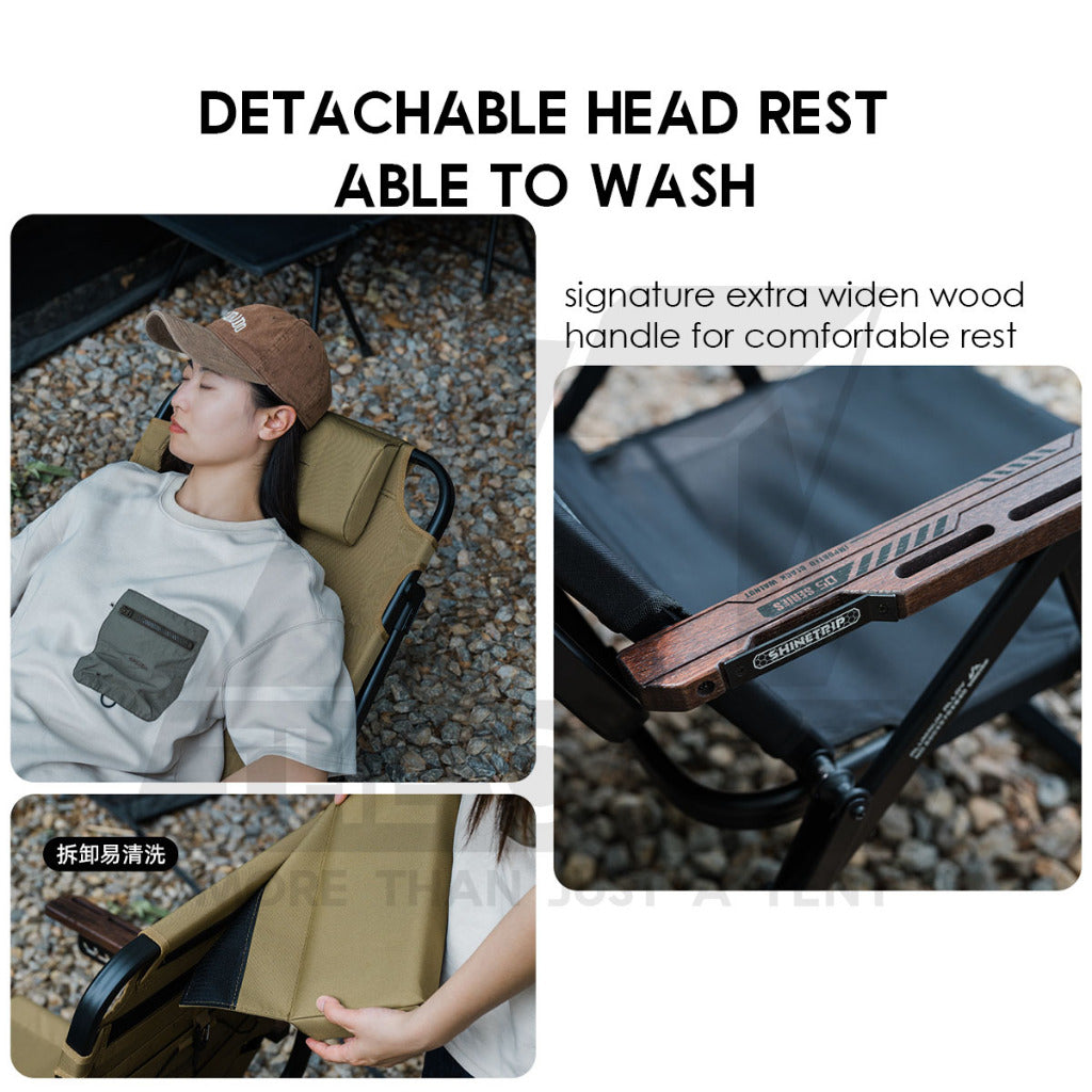Shinetrip Full Recliner Chair Headrest 6 levels Reclining Sleeping Outdoor Camping High Back Extra Width Kerusi Healing