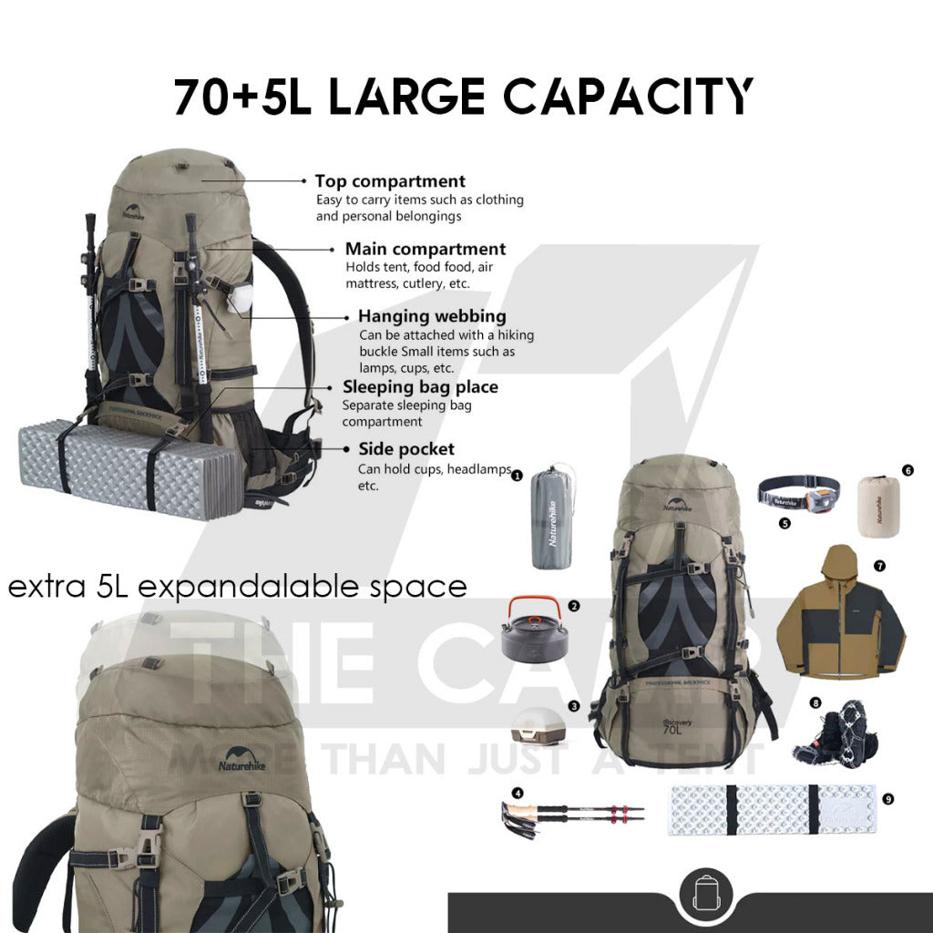 Naturehike Hiking Backpack Bag 40L+5L 60L+5L 70L+5L Climbing Waterproof with Rain Cover NH70B070-B NH19BP095 NH20BB113