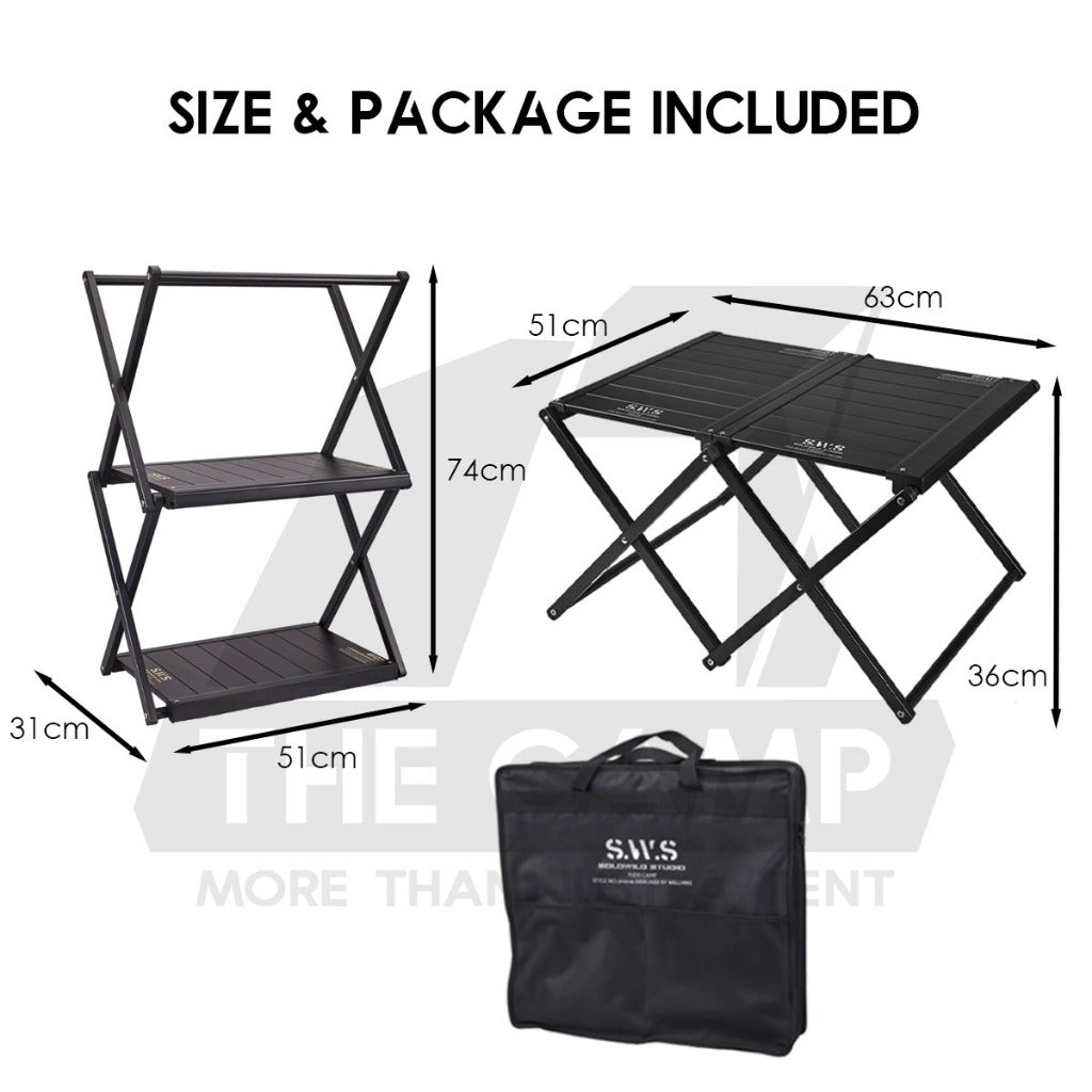 Wellhike SWS Rack Table Shelf Aluminium 2 Layer Tactical Style Tripod Stand Hanger Organizer Outdoor Camping Rak Meja