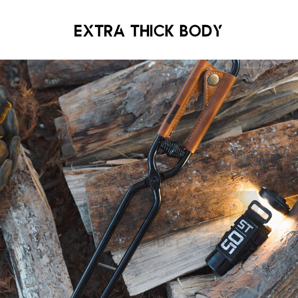 Shinetrip Charcoal Tong Clip Clamp Holder with Leather Pouch Spring Anti Fatique BBQ Firewood Ash Metal Tongs