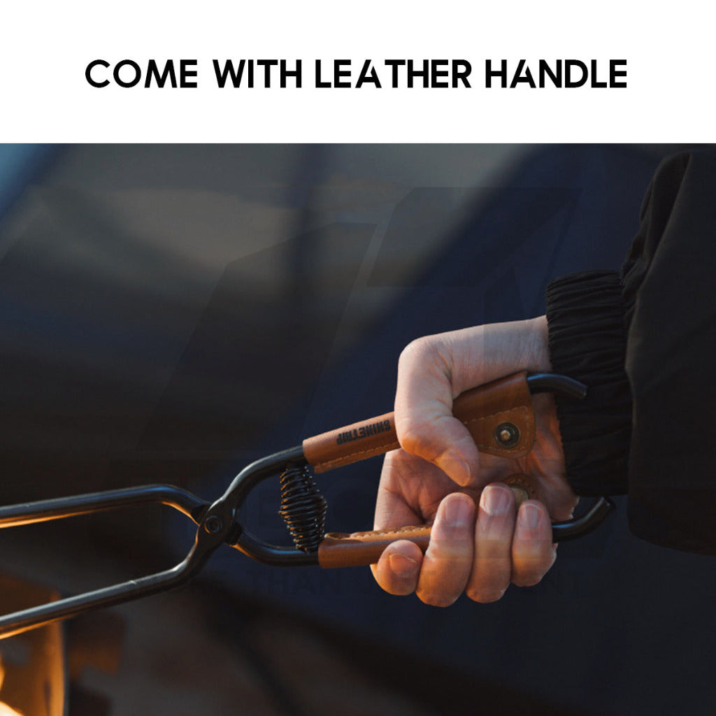 Shinetrip Charcoal Tong Clip Clamp Holder with Leather Pouch Spring Anti Fatique BBQ Firewood Ash Metal Tongs