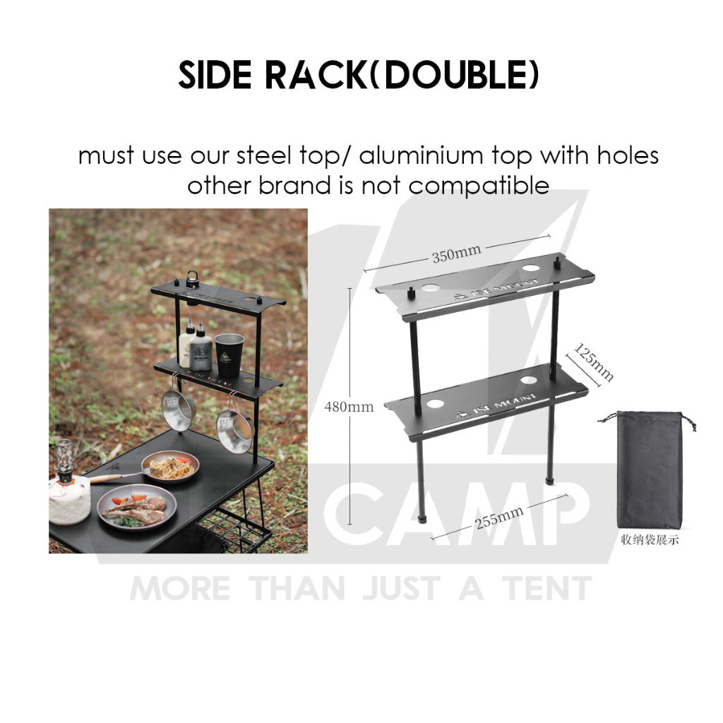 Iron Steel Mesh Camping Rack Table Foldable Portable Stacking Storage Rack Bamboo Wood Top Picnic Outdoor