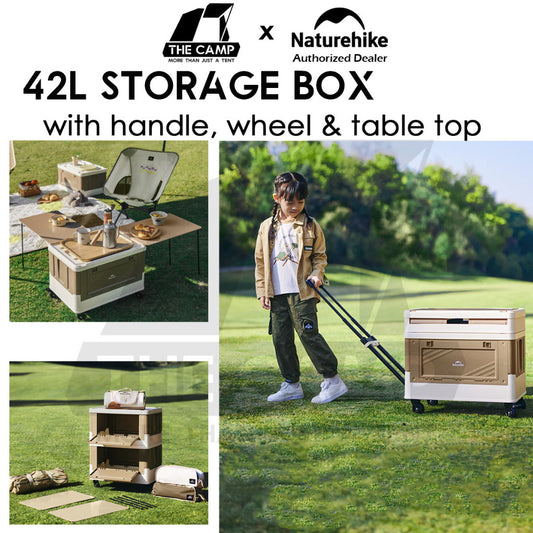 Naturehike 42L Storage Box with Telescopic Pull Handle Table Top Wheel Stackable Outdoor Camping Khaki CNK2450XB012