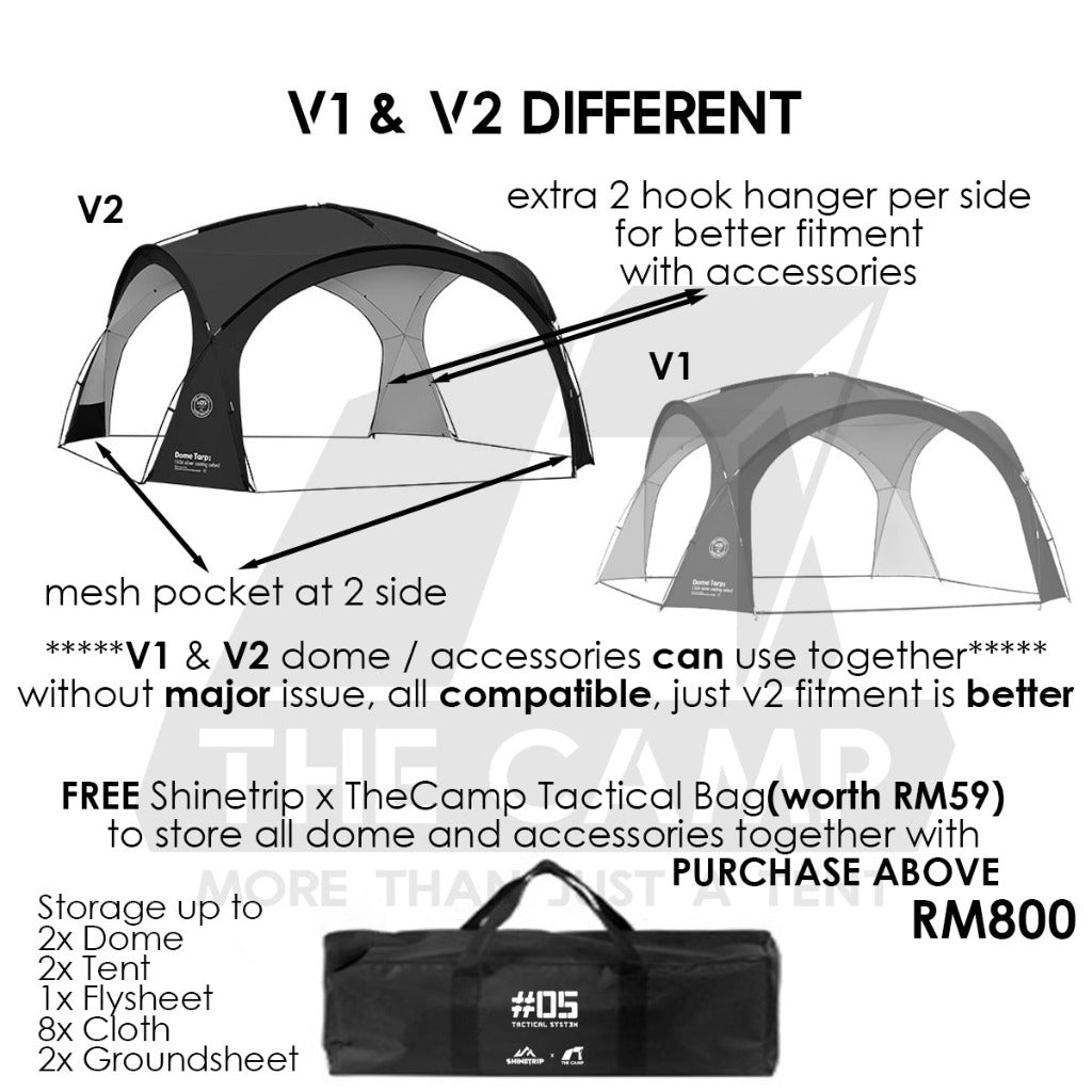 Shinetrip Dome Shelter V2 Tarp PU3000 Silver Coated Black Khaki Green Door Cloth Zip Mesh Net Flysheet Tent