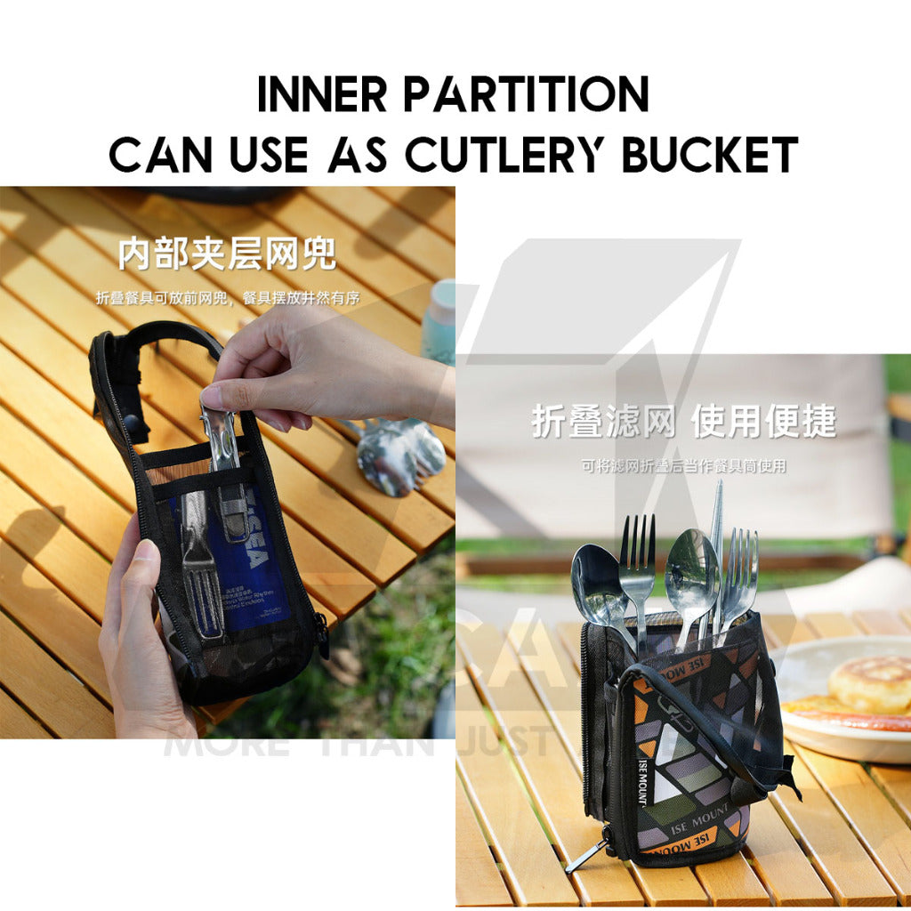 Ise Mount Mesh Storage Bag Tableware Cutlery Toiletry Multipurpose Beg with Inner Partition Spoon Fork Knife Quick Dry