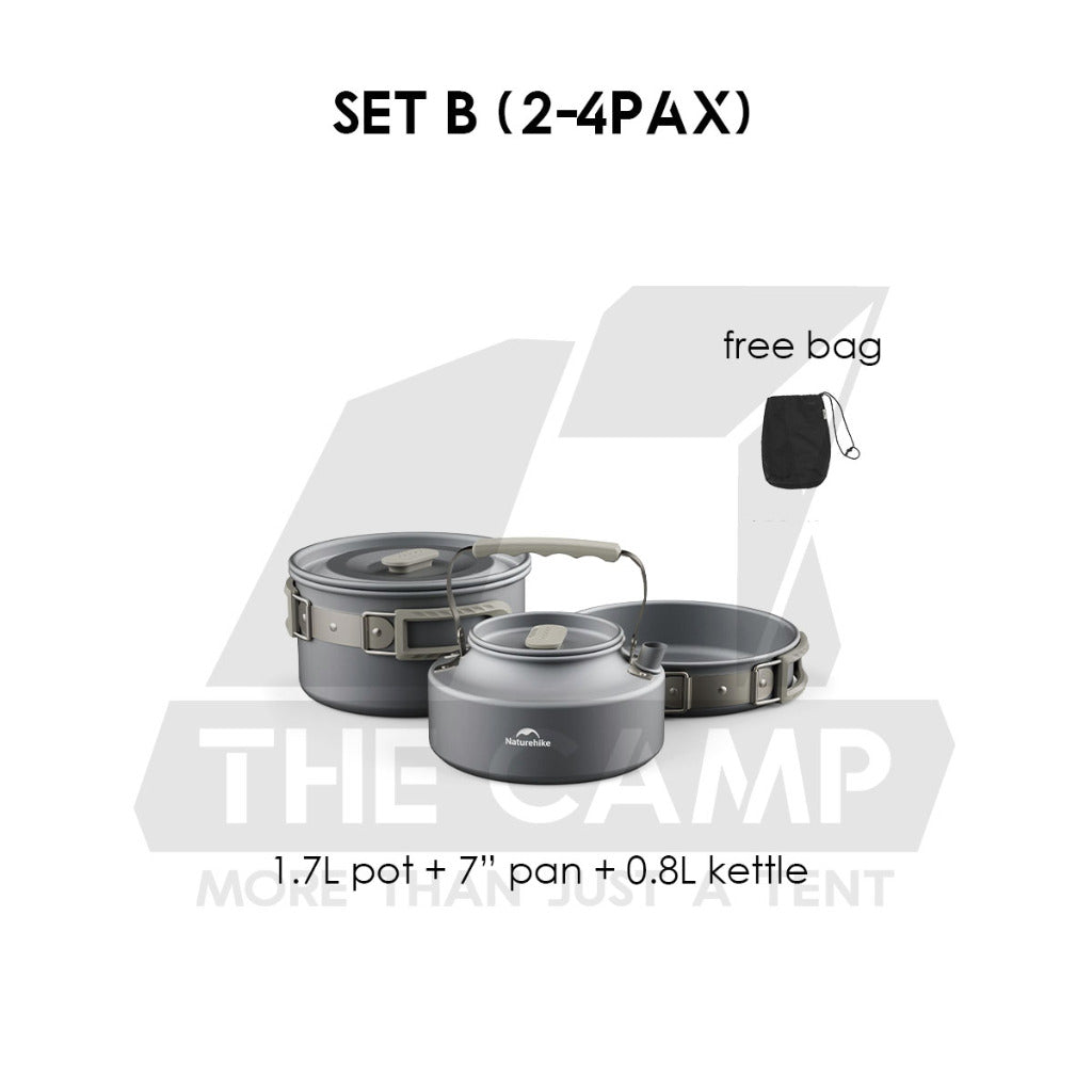 Naturehike Aluminium Cookware Set Cooking Set Pot Set Kettle Pan Pot Camping Outdoor Picnic CNK2450CF010