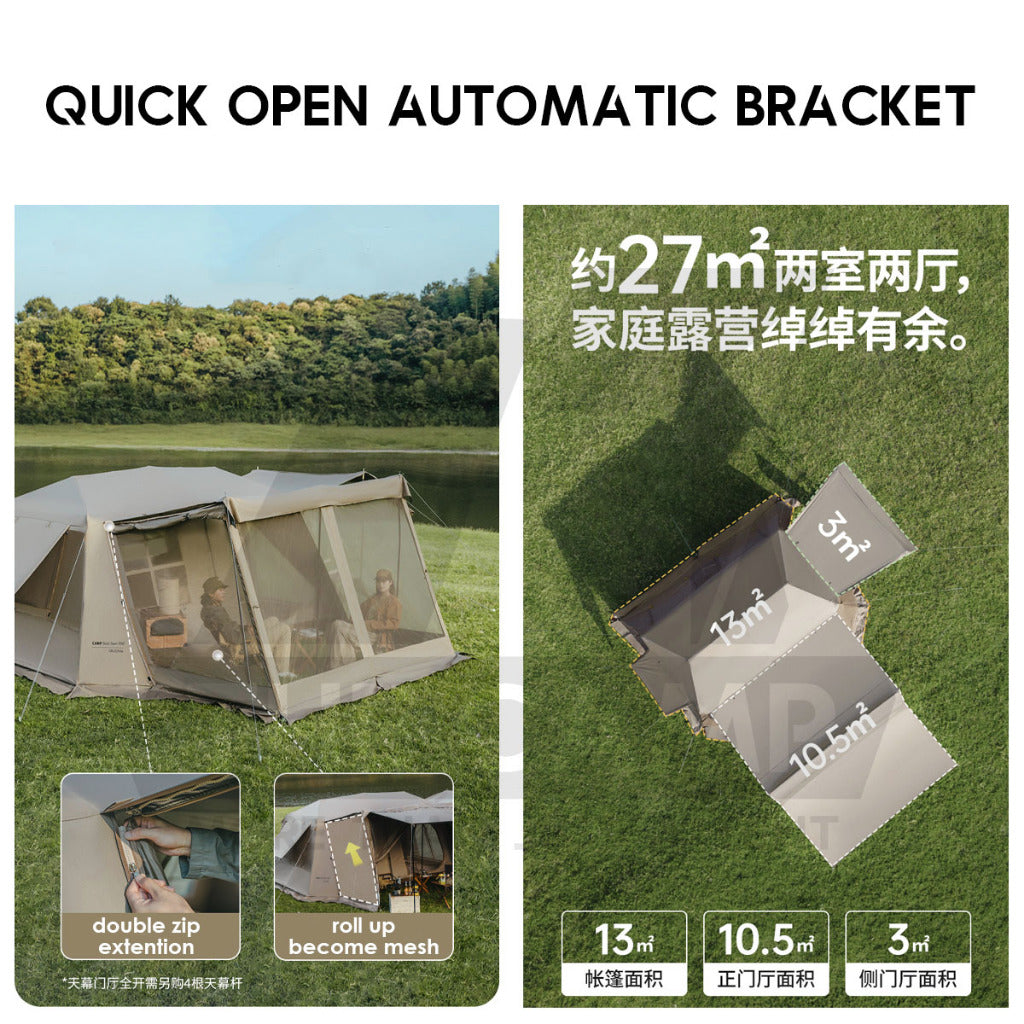 Naturehike Village 13 Auto Tent Automatic Ultimate Flagship Ti Black Silver Version Large Outdoor Flysheet CNH22ZP004
