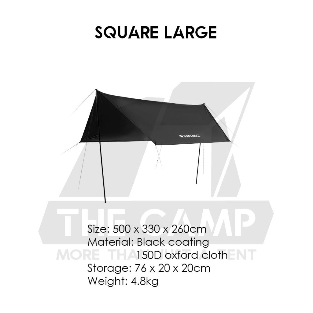 Blackdog Hexagon / Square Flysheet Tarp Large Outdoor Camping Black Square Awning Pole Tent Light