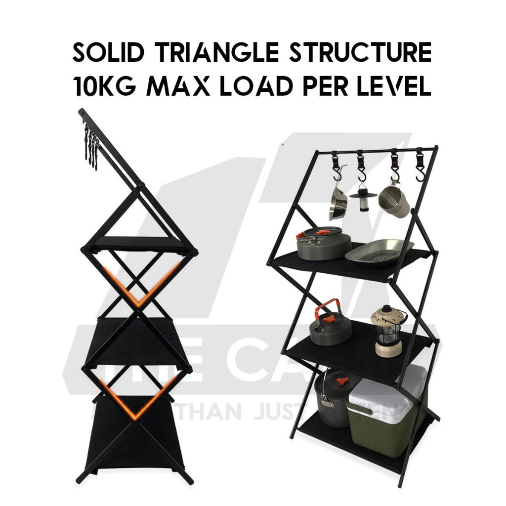Camping Foldable Rack Basket 2 Layer 3 Layers Shelf Aluminum + Cloth Outdoor Hanger Tripod Stand Tableware Rak Lipat