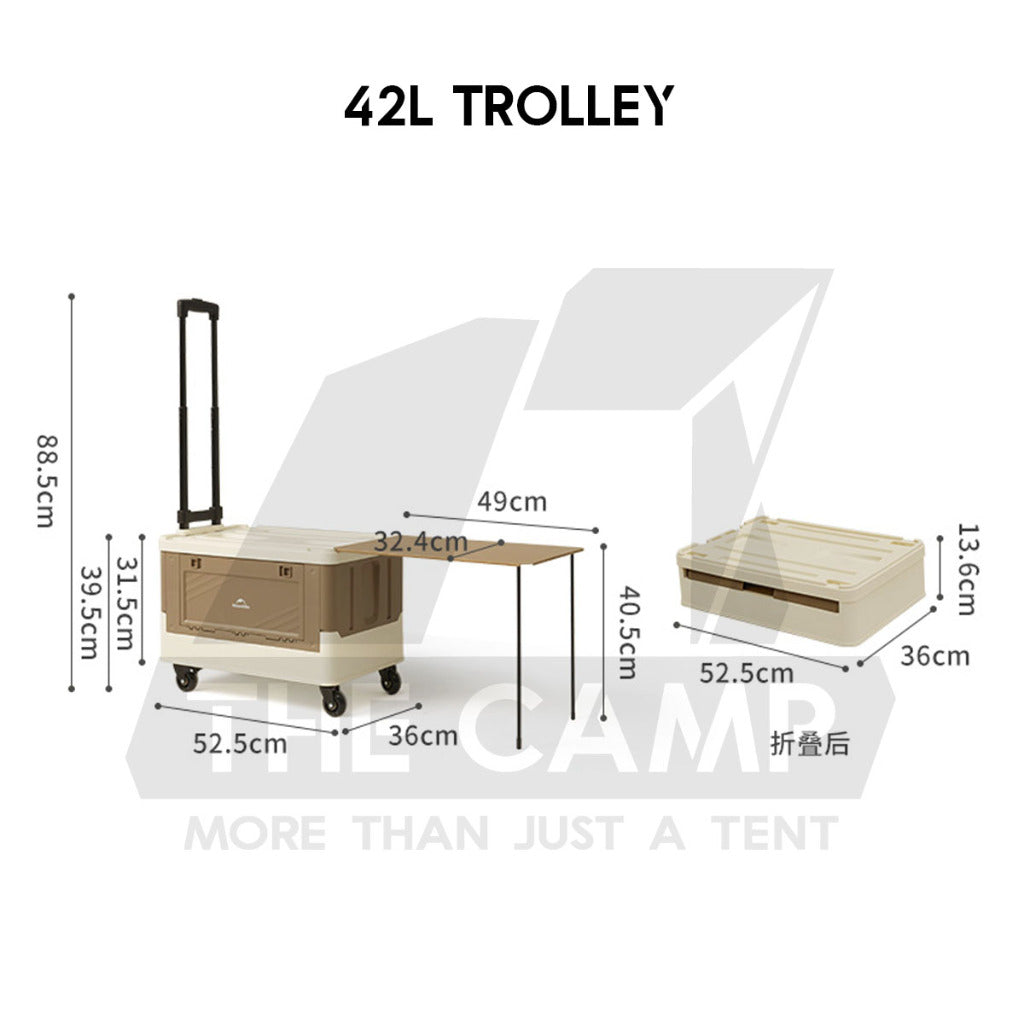 Naturehike 42L Storage Box with Telescopic Pull Handle Table Top Wheel Stackable Outdoor Camping Khaki CNK2450XB012