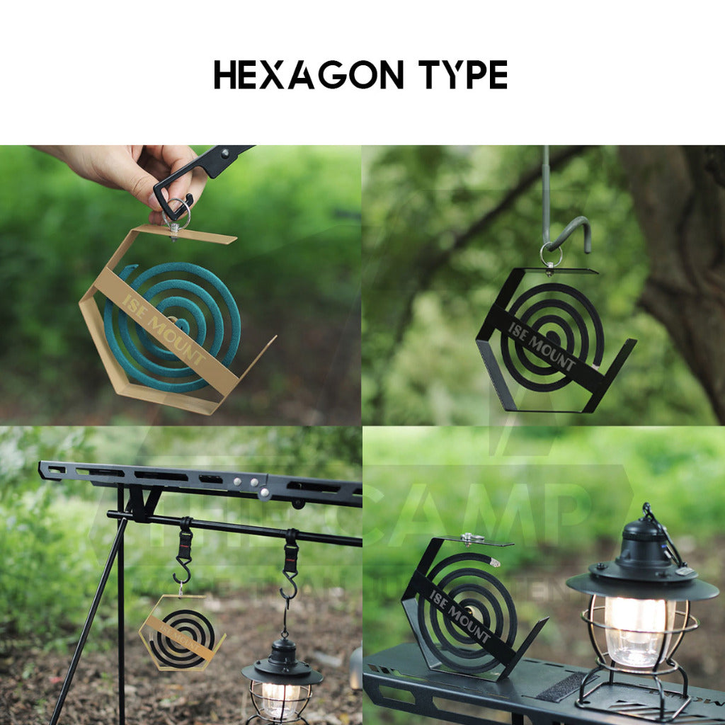 Outdoor Camping Hexagon Mosquito Coil Rack Holder with Hanging Hook Ring Standing Repellent Incense Tent Khaki Black