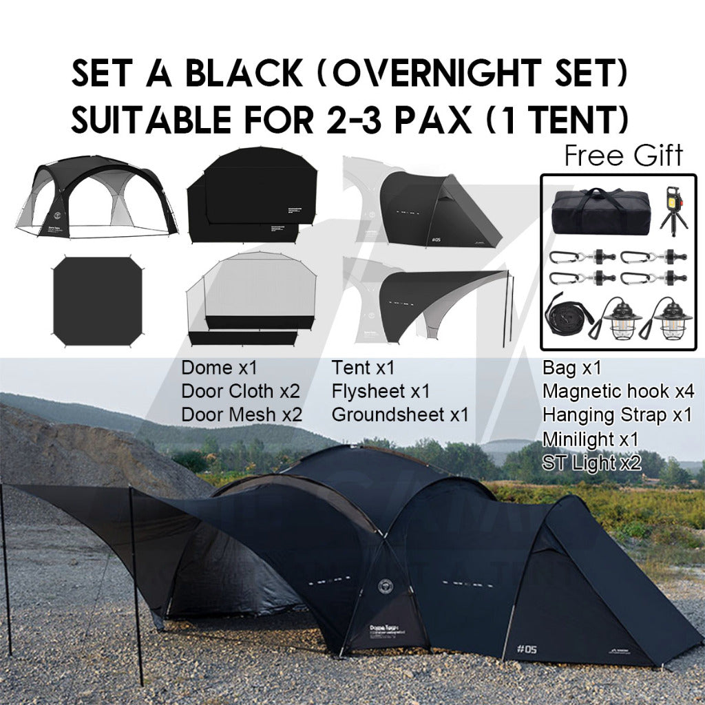 Shinetrip Dome Shelter Tarp Set Door Cloth Door Mesh Net PU3000 Silver Coated Black Anti Mosquito Tent
