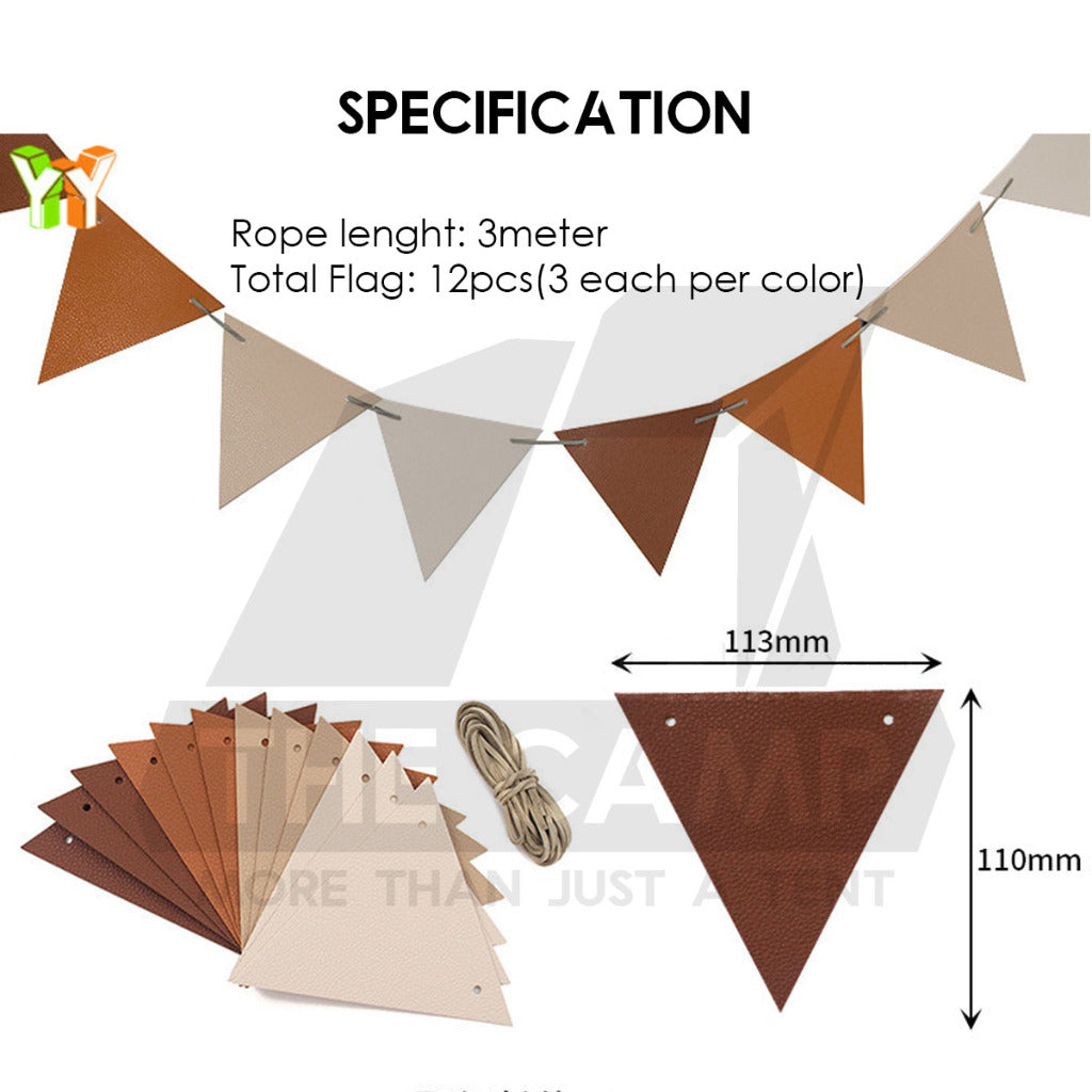 Outdoor Camping Flag PU Leather Decoration Tent Khemah Deco Triangle Equipment Flags Nail Rope Bag Pole Hanging Strap Pi
