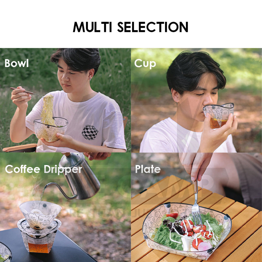 Foldable PP Tableware Folding Cup Bowl Plate Coffee Dripper Spork Cutting Outdoor Camping Foodgrade Cookware Utensils