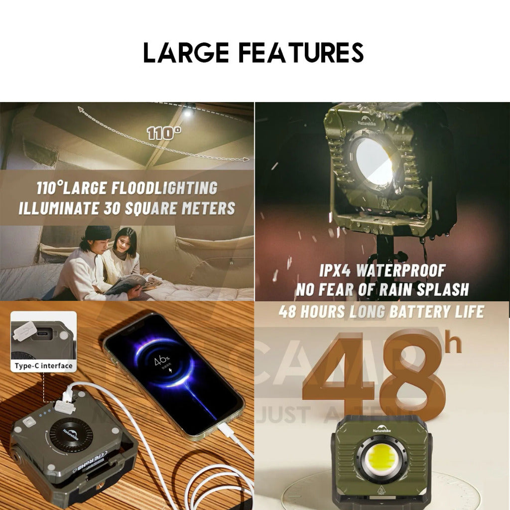Naturehike Floodlight Lamp Large / Mini Pocket Hanging Light Outdoor Camping Lampu Spotlight CNK2300012 CNK2450ZM014