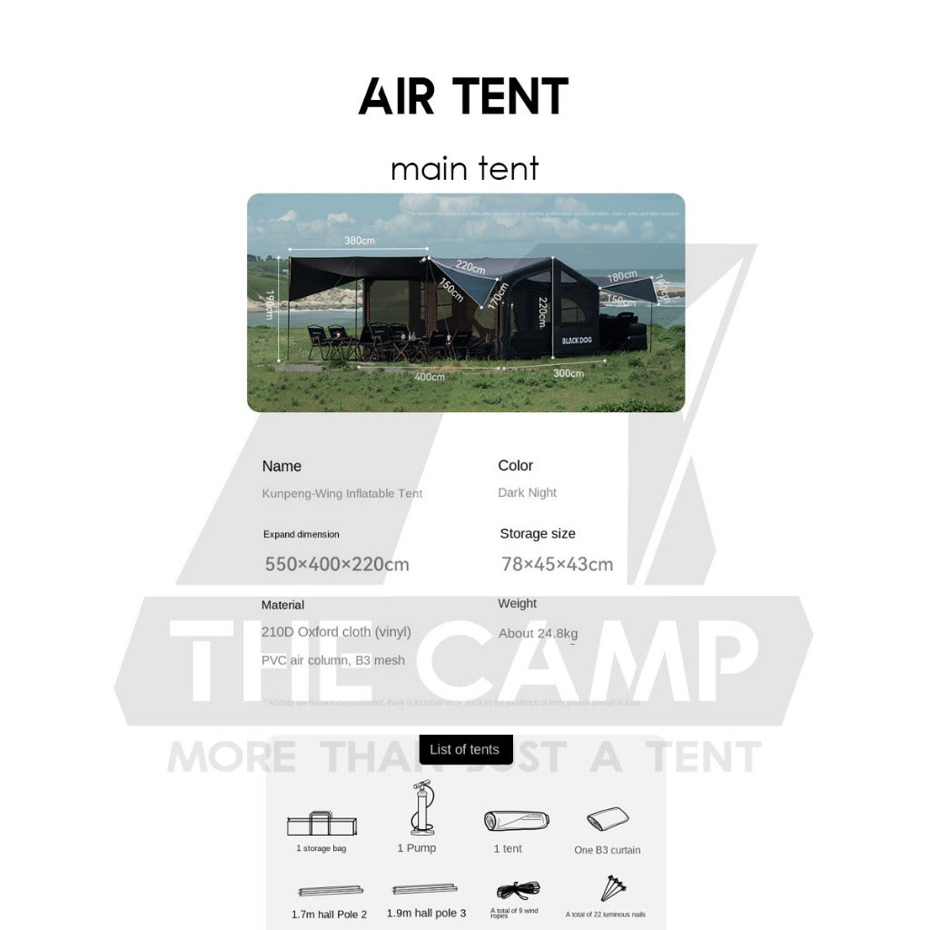 Blackdog Air Tent 500 x 400cm Large Inflatable PVC Air Pillar Outdoor Camping Black KunPeng Khemah Angin CBD2550WS012