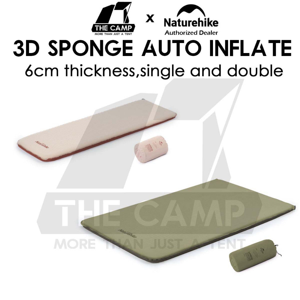 Naturehike 3D Sponge Bed Mattress Auto Inflate 6cm Self Inflatable Single Double Outdoor Camping Foldable NH21FCD11