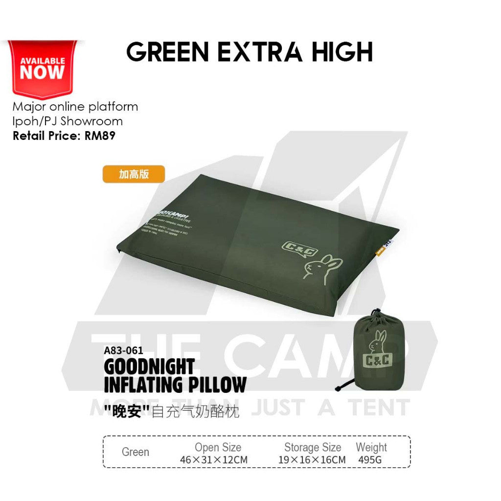 CC Goodnight Pillow 3D Sponge Auto Inflation with Case Dual Height Extra High Outdoor Camping Retro Vintage Style