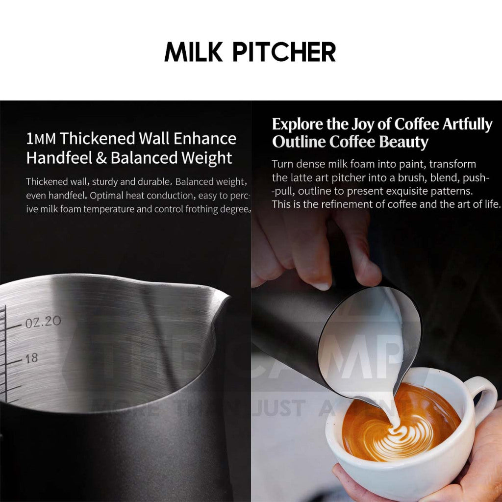 Cliton 600ml Black Milk Pitcher Steaming & Frothing Stainless Steel Coffee Latte Art Cup Coffee Pitcher