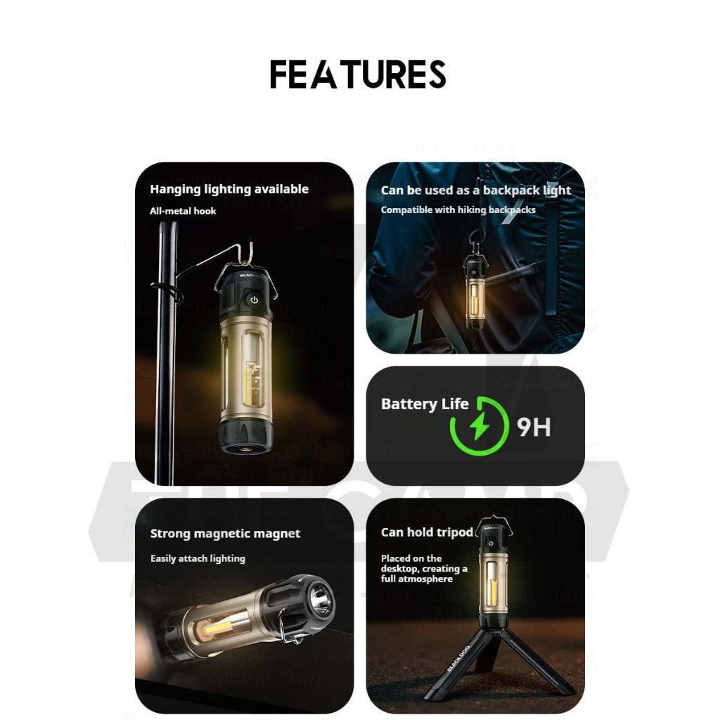 Blackdog ZM035 Camping Light with Torch Flashlight Atmosphere Magnetic Tactical Lamp Hanging Tripod Lampu CBD2550ZM035